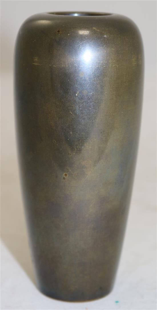 A Japanese bronze and mixed metal slender ovoid vase, early 20th century, 12cm